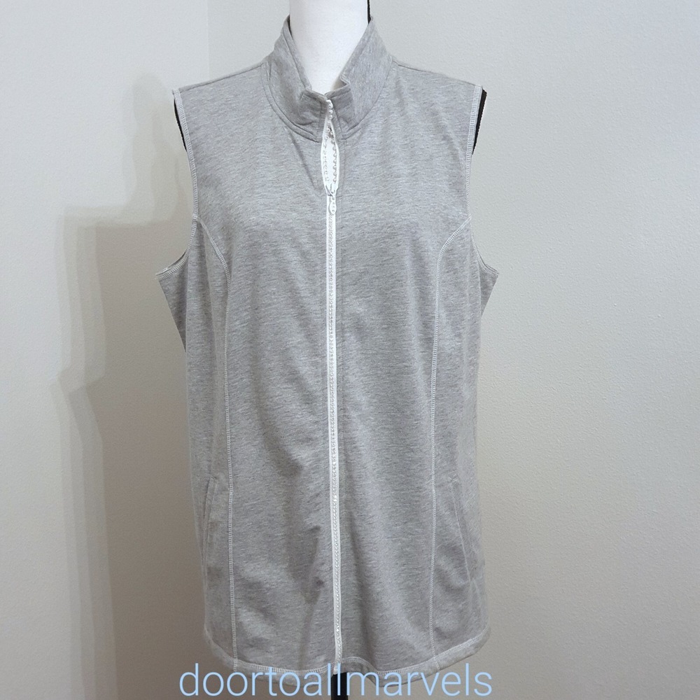 Quacker Factory Cotton Vest w/Pockets & Rhinestones Zipper Women sz Large NWT